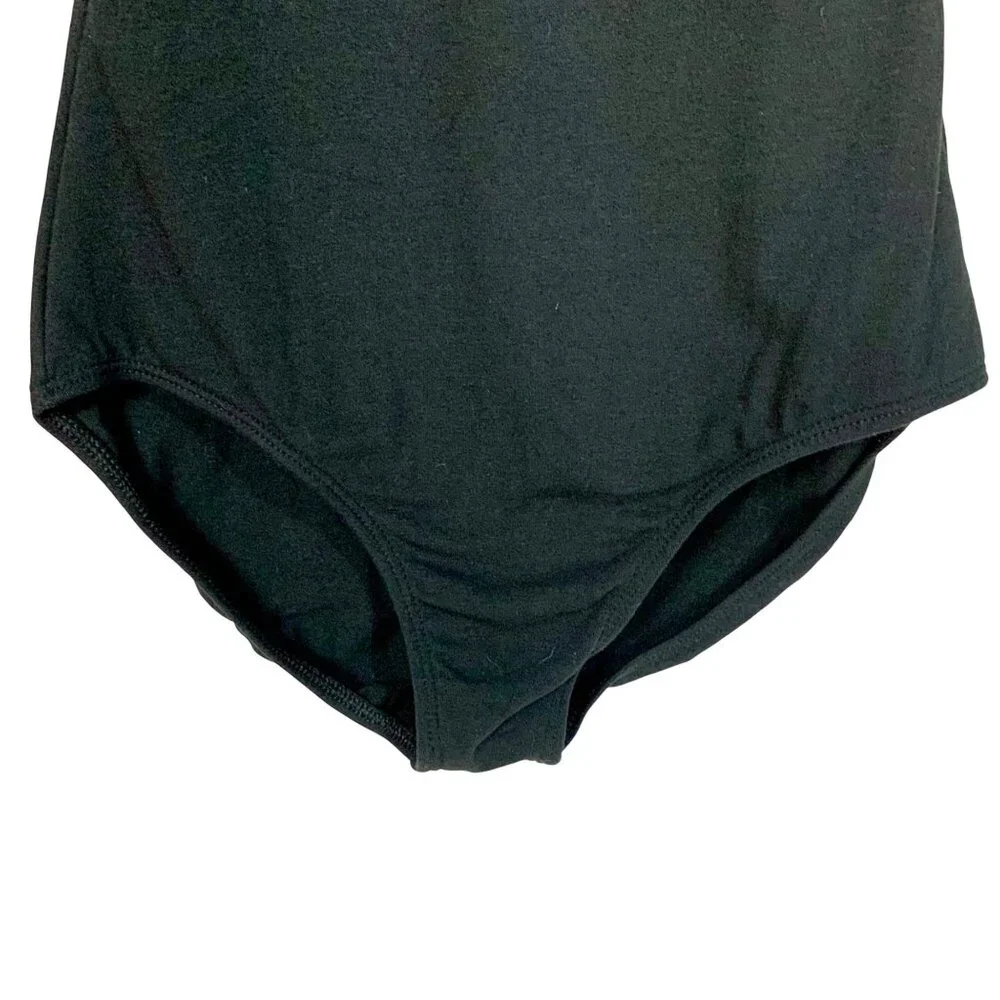 Eurotard Long Sleeve Leotard Black Bodysuit Child Size XL Lined Front Scoop Neck